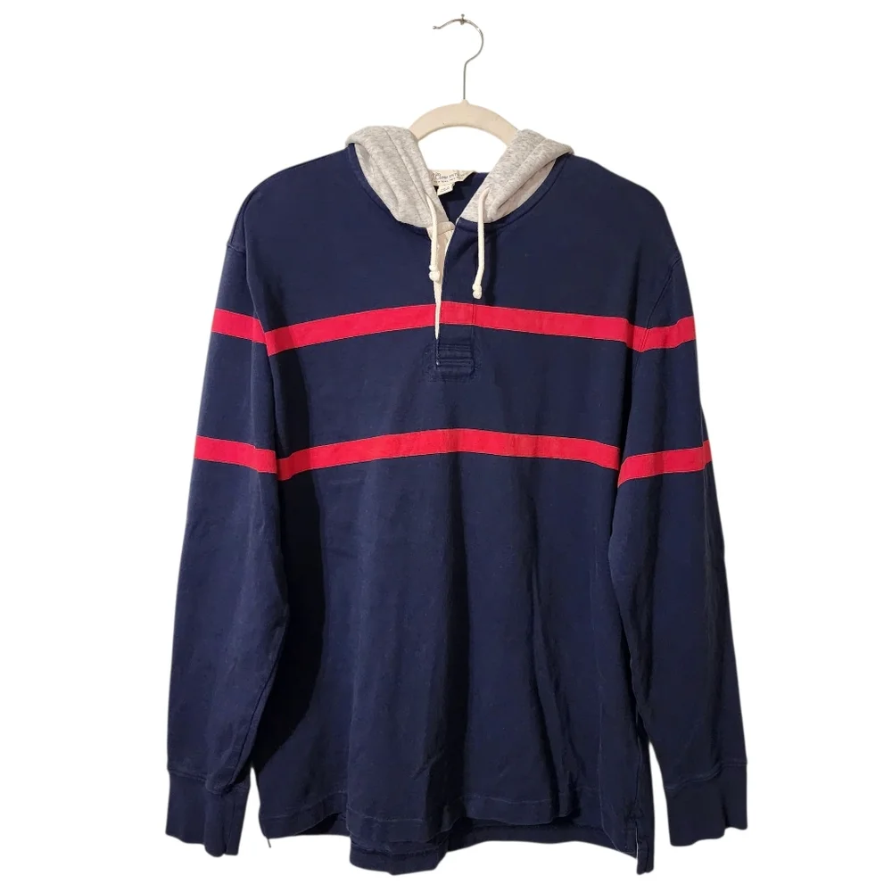 J.Crew Striped Hooded Rugby Shirt | Size Large